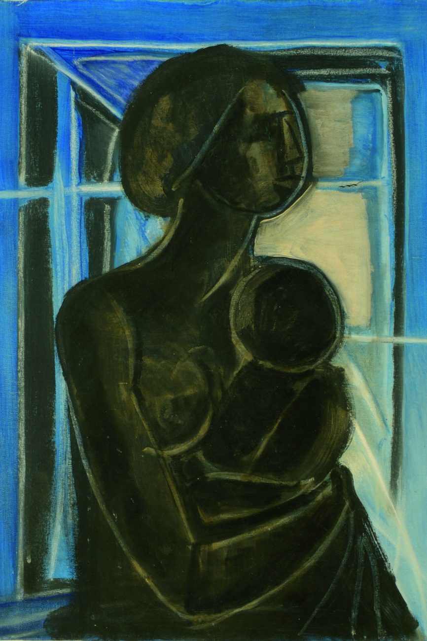 13 Maternità blu 1970 ca olio su tela cm 70 x 50